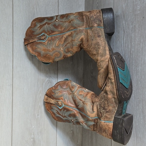 Ariat Women 10008017 Brown & Teal Western Boots Square Toe Shoes Sz 9B - Picture 11 of 15